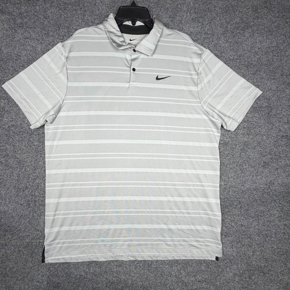 Nike Dri-FIT Mens XL Grey White Striped Short Sleeve Golf Polo Shirt DH0810-043